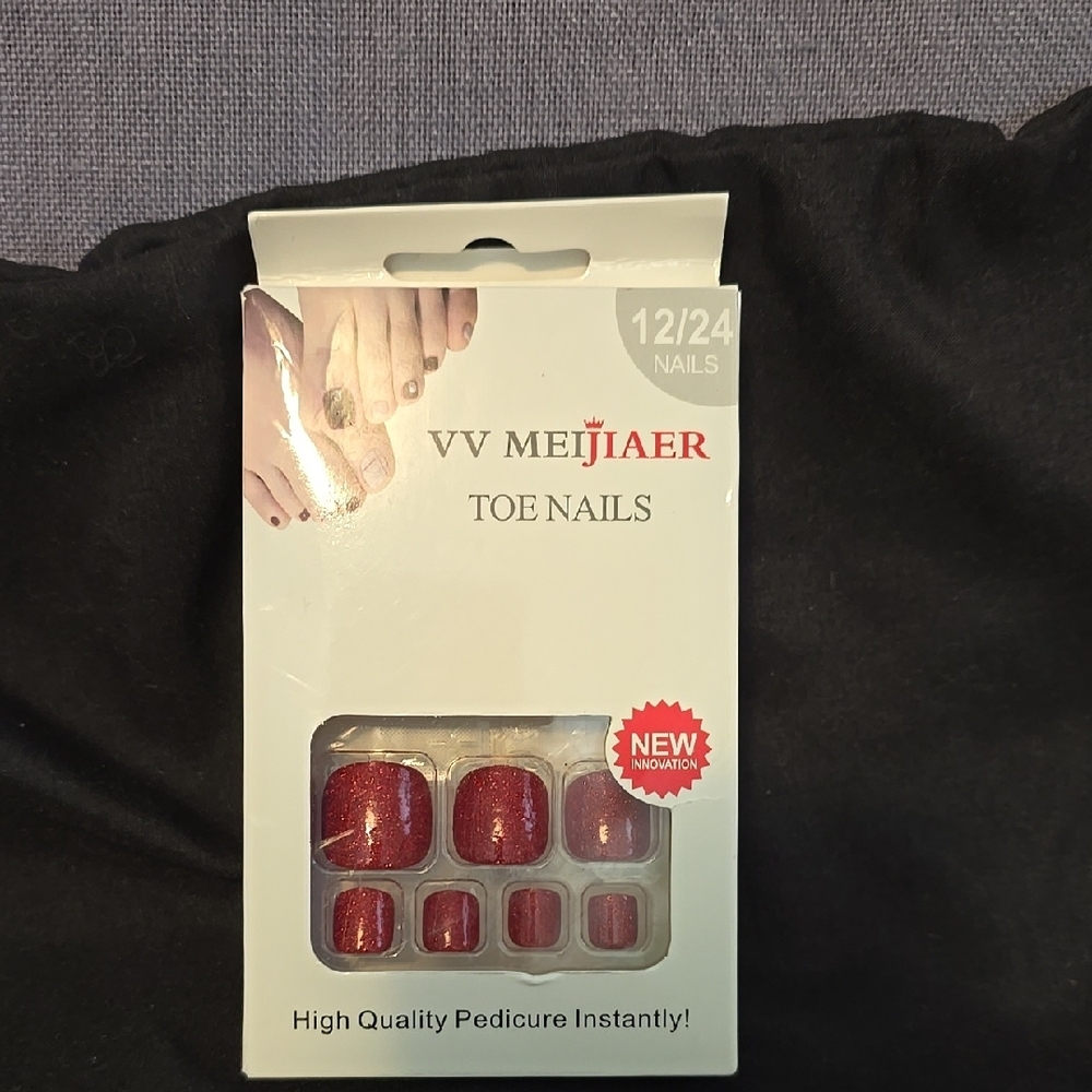 VV Meijiaer Red Glitter False Toe Nails